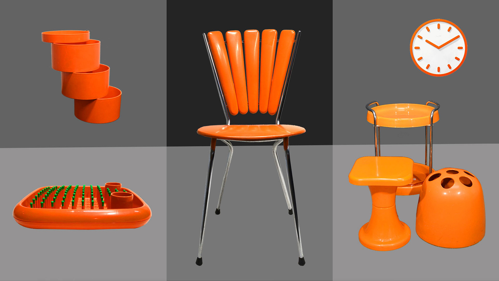 Kleinmöbel – Orange symbolisiert Individualität und Unangepasstheit und ist damit als Grundlage für ein besonderes, innovatives Möbeldesign ideal – zu sehen ist das bei dieser Auswahl an Exponaten. 